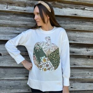 Quilt Pumpkin Handmade Fall Halloween Sweatshirt Art to Wear Creator Maker